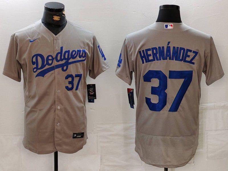 Men Los Angeles Dodgers 37 Hernandez Grey Nike Elite 2024 MLB Jersey style 7262